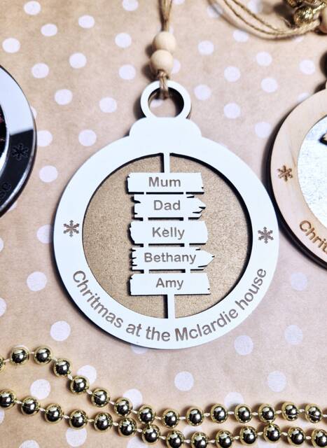 Personalised Christmas Sign Post Bauble, Custom Tree Decor - image 1