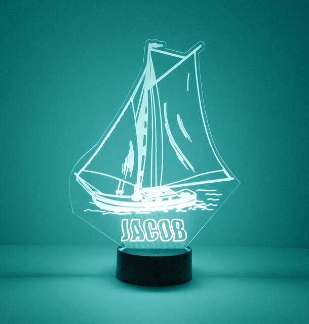 Light Up Sail Boat, Custom Engraved Night Light, Personalized Free, 16 Color Options With Remote Control, Boat - image 1