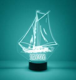 Light Up Sail Boat, Custom Engraved Night Light, Personalized Free, 16 Color Options With Remote Control, Boat - thumbnail 1