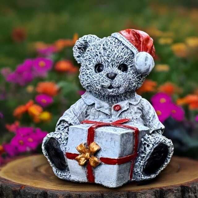 Christmas Teddy Bear Sculpture Concrete Figurine Stone Animal Decoration Handmade Ornament Winter Statue Lover Gift - image 1