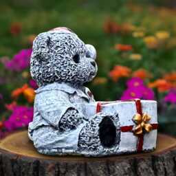 Christmas Teddy Bear Sculpture Concrete Figurine Stone Animal Decoration Handmade Ornament Winter Statue Lover Gift - thumbnail 4