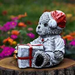 Christmas Teddy Bear Sculpture Concrete Figurine Stone Animal Decoration Handmade Ornament Winter Statue Lover Gift - thumbnail 2