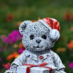 Christmas Teddy Bear Sculpture Concrete Figurine Stone Animal Decoration Handmade Ornament Winter Statue Lover Gift - thumbnail 3
