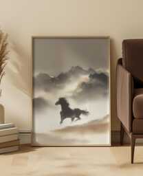 Minimalist Ink Wash Horse Art Print Soft Neutrals Serene Wild Landscape - thumbnail 1