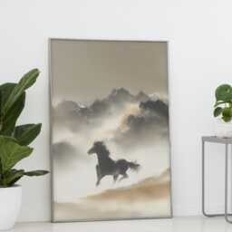 Minimalist Ink Wash Horse Art Print Soft Neutrals Serene Wild Landscape - thumbnail 2