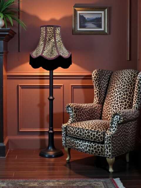 stunning Handmade Lynx Animal Print Lampshade With Black Fringe, Made in The UK - Animal Fabric Lamp Shades - image 1