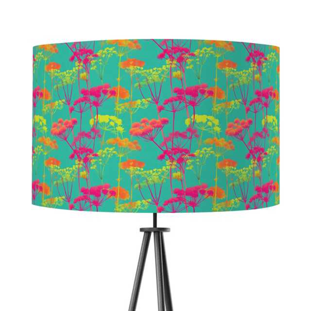 Bright Green Pink Cow Parsley Print Velvet Lampshade 25cm 30cm 35cm 40cm 45cm - Drum Lamp Shade Handmade Home Decor Ceiling Floral - image 1