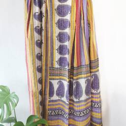 Vintage Handmade Kantha Stitch Sofa Throw - Beach Camper Van Quirky Colours Purple Statement Paisley Mustard Red Floral - thumbnail 2