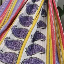 Vintage Handmade Kantha Stitch Sofa Throw - Beach Camper Van Quirky Colours Purple Statement Paisley Mustard Red Floral - thumbnail 3