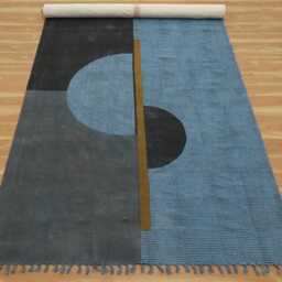 Hand Block Print Cotton Kilim Runner Rug - Sky Blue & Grey - thumbnail 2