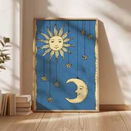 Vintage Celestial Art Print, Sun & Moon Decor, Mystical Wall Art, Astrology Poster, Boho Bedroom Magical Nursery Gift - thumbnail 3