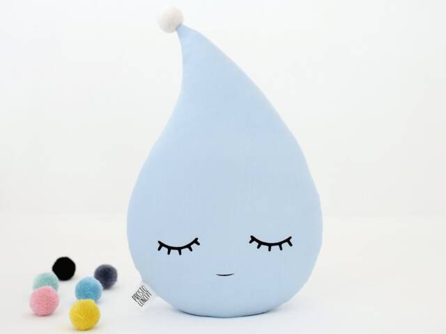 Light Blue Raindrop Cushion With Pom For Nursery Decor, Baby Shower Gift Idea Dreamy Pillow Newborn Infant Kids Bed Children Teepee - image 1