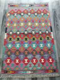 Multicolour Kilim Rug, Handmade Artisan Afghan Turkish Persian Navajo Scandinavian Bohemian Flatweave Natural Wool Rug 149x95 cm - thumbnail 1