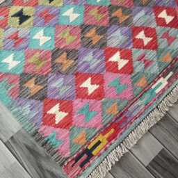 Multicolour Kilim Rug, Handmade Artisan Afghan Turkish Persian Navajo Scandinavian Bohemian Flatweave Natural Wool Rug 149x95 cm - thumbnail 3