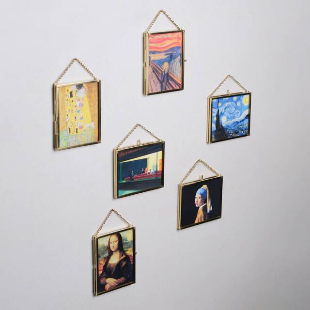 Christmas Gift Mini Artworks Brass Frame Glass Mona Lisa The Kiss Scream Nighthawks Starry Night Girl With A Pearl Earring - image 1