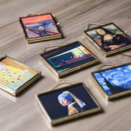 Christmas Gift Mini Artworks Brass Frame Glass Mona Lisa The Kiss Scream Nighthawks Starry Night Girl With A Pearl Earring - thumbnail 2