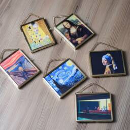 Christmas Gift Mini Artworks Brass Frame Glass Mona Lisa The Kiss Scream Nighthawks Starry Night Girl With A Pearl Earring - thumbnail 3