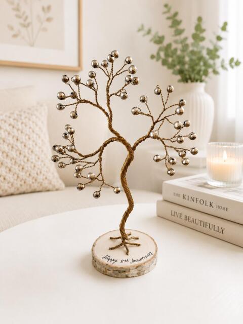 Personalised Bronze Anniversary Keepsake, 8Th Wedding Gift For Couples, Handmade Wire Tree Sculpture - image 1
