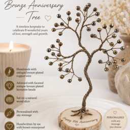 Personalised Bronze Anniversary Keepsake, 8Th Wedding Gift For Couples, Handmade Wire Tree Sculpture - thumbnail 2