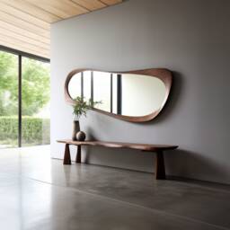 Real Walnut Frame Full Length Mirror Home Decor, Asymmetrical, Irregular, Wood Mirror For Wall - thumbnail 3