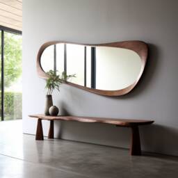 Real Walnut Frame Full Length Mirror Home Decor, Asymmetrical, Irregular, Wood Mirror For Wall
