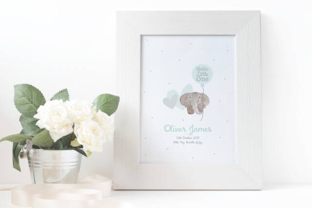 Watercolour Elephant Print - New Baby, New Baby Boy, Boy Print, Just Arrived, Welcome To The World, Personalised Print - image 1