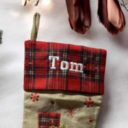Personalized Tartan Snowman Christmas Stocking - Hessian Burlap - thumbnail 2
