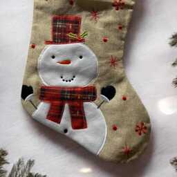 Personalized Tartan Snowman Christmas Stocking - Hessian Burlap - thumbnail 3