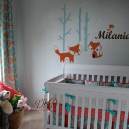 Woodland Wall Decal, Fox Birds, Hedgehog, Personalized Name Forest Birch Tree Decal For Baby Nursery -Dk354 - thumbnail 2