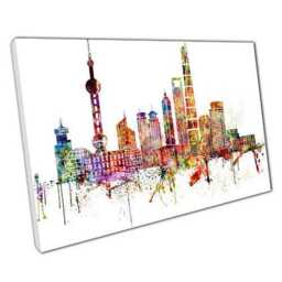 Shanghai Skyline Canvas Print - Colorful City Landmarks Wall Art For Home Office Decor - thumbnail 1