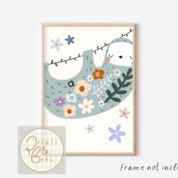 Teen & Tween Sloth Print. Pastel Flowers - Print Only - thumbnail 2
