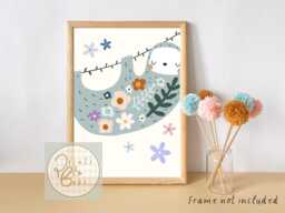 Teen & Tween Sloth Print. Pastel Flowers - Print Only - thumbnail 1