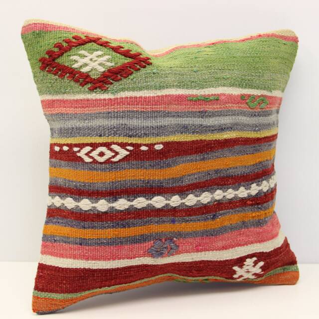 Handmade Kilim Pillow Cover, 16x16 Boho Retro Home Decor - image 1
