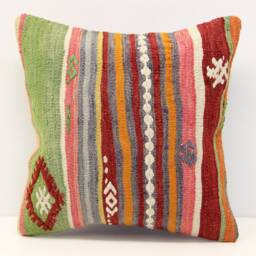 Handmade Kilim Pillow Cover, 16x16 Boho Retro Home Decor - thumbnail 2