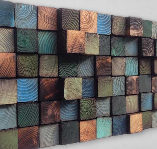 Reclaimed Wood Wall Art - Colorful Geometric Mosaic, Handmade - image 1