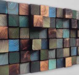 Reclaimed Wood Wall Art - Colorful Geometric Mosaic, Handmade