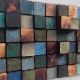 Reclaimed Wood Wall Art - Colorful Geometric Mosaic, Handmade - thumbnail 3