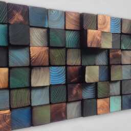 Reclaimed Wood Wall Art - Colorful Geometric Mosaic, Handmade - thumbnail 2