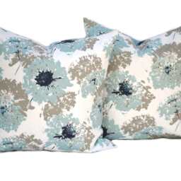 One Floral Pillow Cover, Home Decor, Decorative Pillow, Throw Navy Blue Pillow, Light Blue Pillow - thumbnail 2
