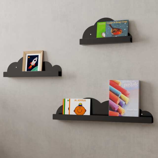 Nursery Bookshelf From Metal, Stainless Steel Kids Book Shelves, Colorful Wall Mounted Shelf Ledge, Floating Cloud Form, Decor - image 1