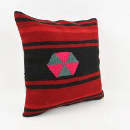 Handwoven Kilim Pillow Cover Bohemian Tribal Throw Pillow, 20x20 - thumbnail 3