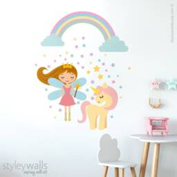 Fairy Wall Decal, Unicorn Decal Sticker, Princess Decor, Rainbow Stars Girls Nursery Room Decor Art - thumbnail 2
