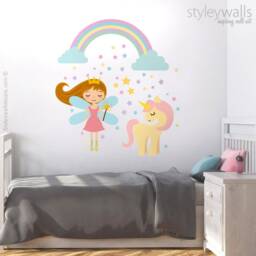 Fairy Wall Decal, Unicorn Decal Sticker, Princess Decor, Rainbow Stars Girls Nursery Room Decor Art - thumbnail 3