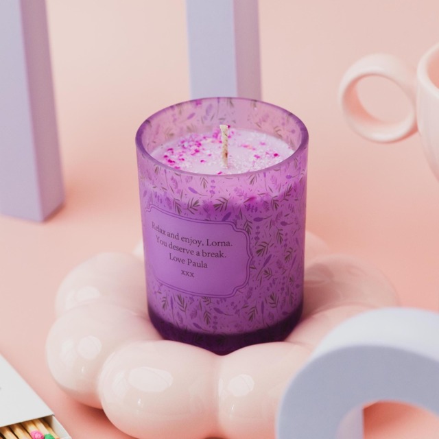 Serenity Personalised Sage & Lavender Candle - Juniper Water Scent - Purple Frosted Jar Handmade Relaxing Gift For Her, Mum, Or Friend - image 1