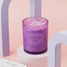 Serenity Personalised Sage & Lavender Candle - Juniper Water Scent - Purple Frosted Jar Handmade Relaxing Gift For Her, Mum, Or Friend - thumbnail 2
