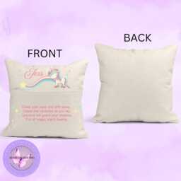 Personalised Unicorn Reading Cushion With Pocket - Girls Book Custom Name Pillow Gift Bedtime Story 40x40cm - thumbnail 4