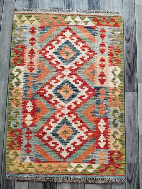 Kilim Rug Tribal, Handmade Artisan Afghan Turkish Persian Qashqai Navajo Bohemian Natural Wool Flatweave Multicolour 127x87 cm - image 1
