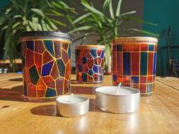 Larger Stained Glass Style Lidded Jar Or Maxi Tealight Holder