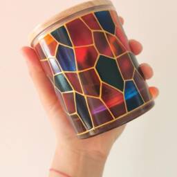 Larger Stained Glass Style Lidded Jar Or Maxi Tealight Holder - thumbnail 3