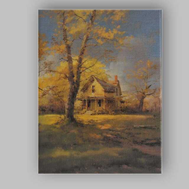 Golden Autumn Tree Farmhouse Landscape Canvas Wall Art Print Decor Picture Ready To Hang - image 1